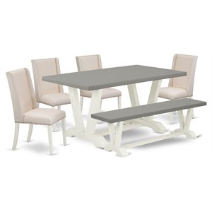 East West Furniture V-Style 6-piece Wood Dining Set in Black/Cream