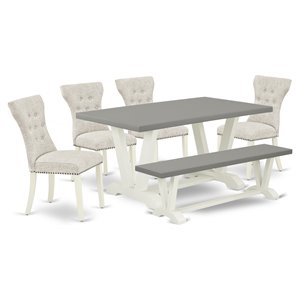 East West Furniture V-Style 6-piece Wood Dining Set in White/Doeskin/Cement