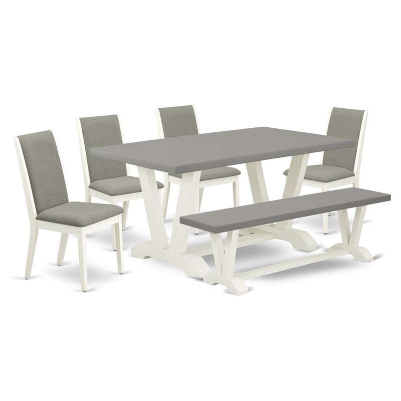 East West Furniture V-Style 6-piece Wood Dining Table Set in White/Shitake