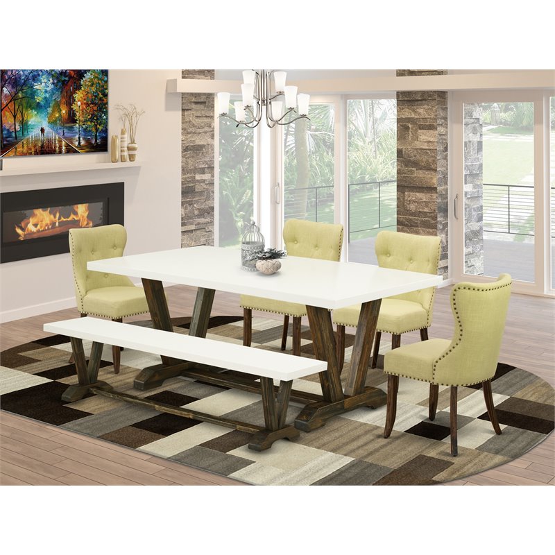 East West Furniture V-Style 6-piece Wood Dining Table Set in Brown/Limelight