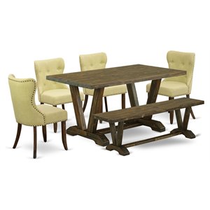 East West Furniture V-Style 6-piece Wood Kitchen Set in Jacobean Brown/Limelight