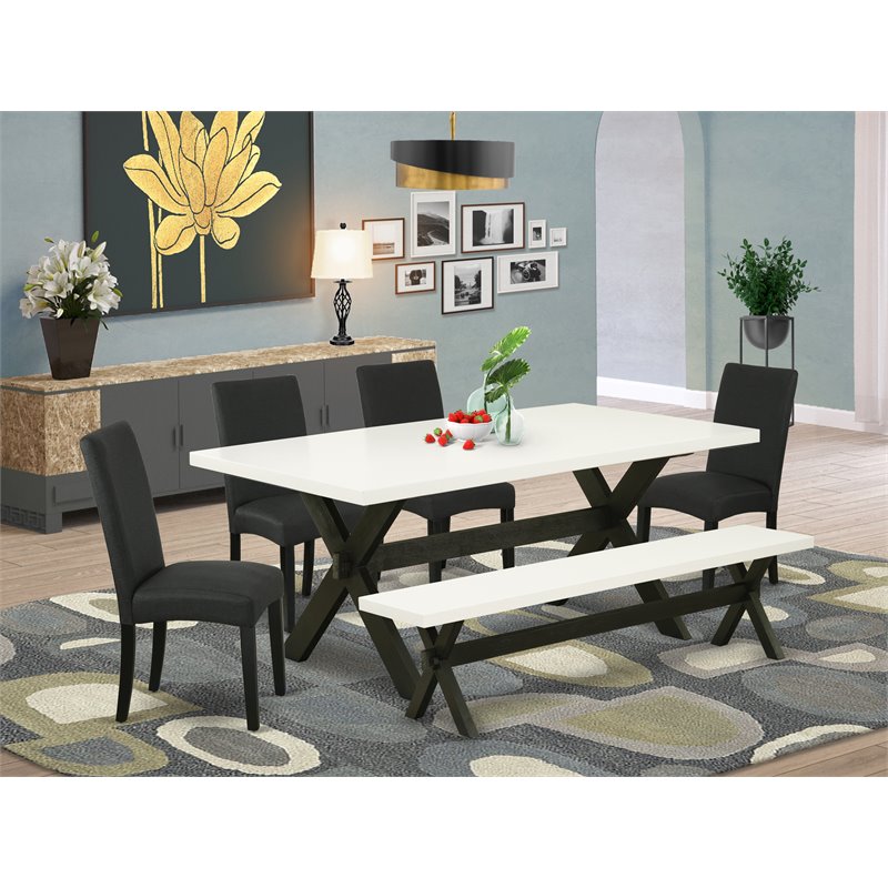 East West Furniture X-Style 6-piece Wood Dining Set in White/Black