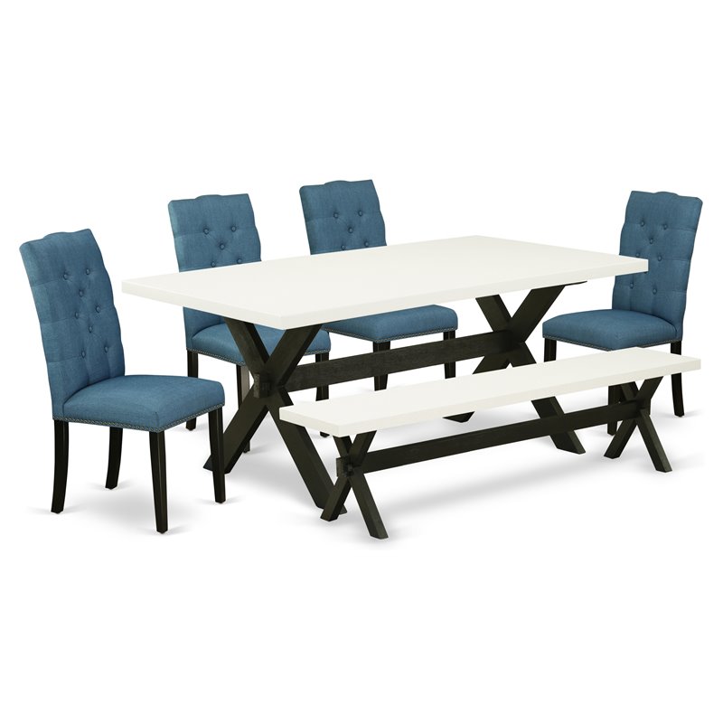 East West Furniture X-Style 6-piece Wood Dining Table and Chair Set in Black