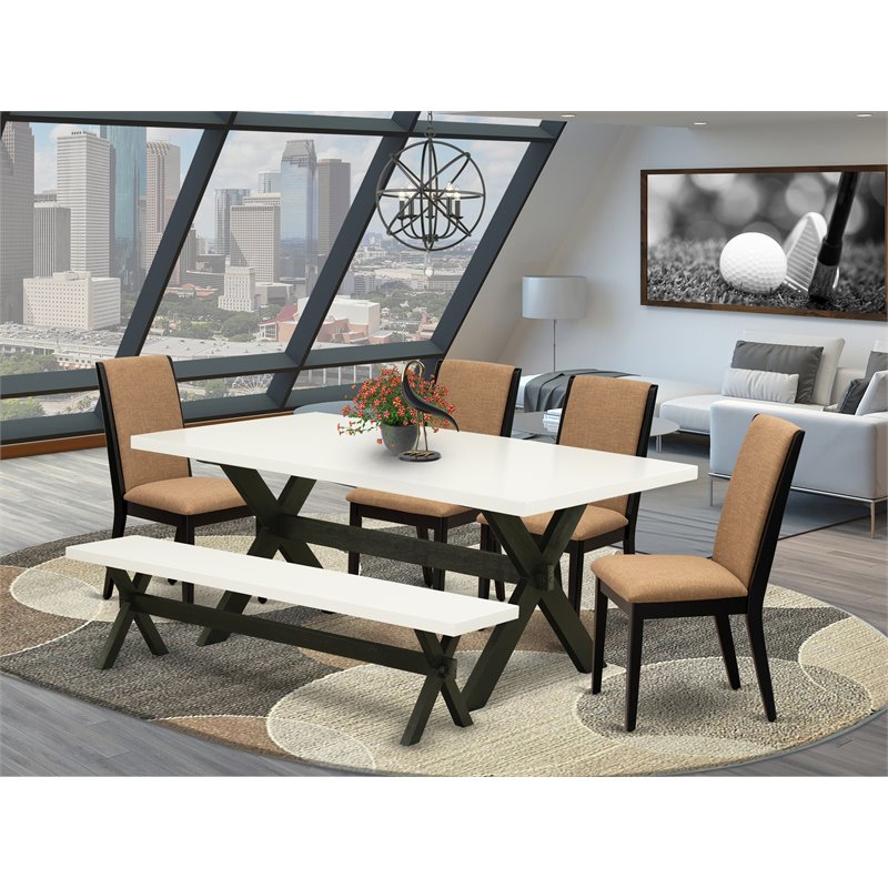East West Furniture X-Style 6-piece Wood Dining Room Set in Black/Light Sable
