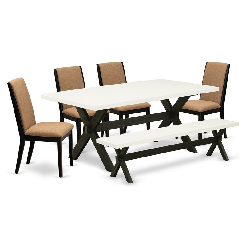 East West Furniture X-Style 6-piece Wood Dining Room Set in Black/Light Sable