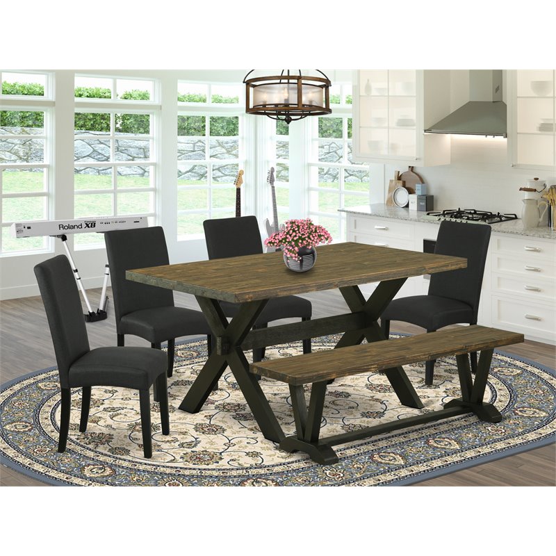 East West Furniture X-Style 6-piece Wood Dining Table Set in Jacobean/Black