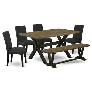 East West Furniture X-Style 6-piece Wood Dining Table Set in Jacobean/Black