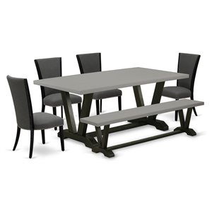East West Furniture V-Style 6-piece Wood Dining Set with Cushion Seat in Gray