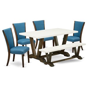 East West Furniture V-Style 6-piece Wood Dining Set with High Back in Brown