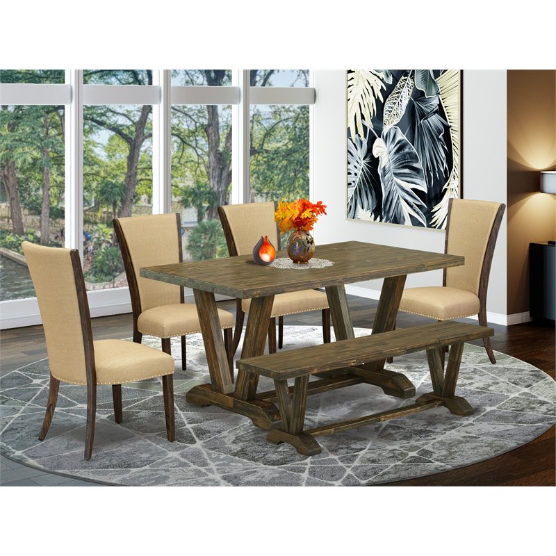 East West Furniture V-Style 6-piece Wood Dinette Set in Jacobean Brown