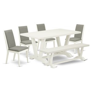 East West Furniture V-Style 6-piece Wood Dining Table Set in Linen White