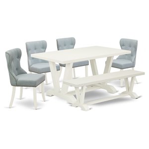 East West Furniture V-Style 6-piece Wood Dining Set with Fabric Seat in White