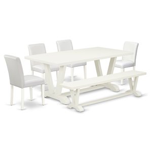 East West Furniture V-Style 6-piece Dining Set w/ Stylish Chair Back in White