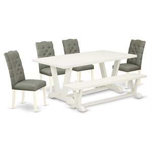 East West Furniture V-Style 6-piece Wood Dining Set in Linen White/Smoke