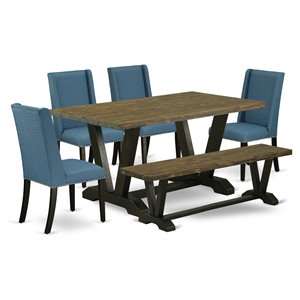 East West Furniture V-Style 6-piece Wood Dining Room Table Set in Black