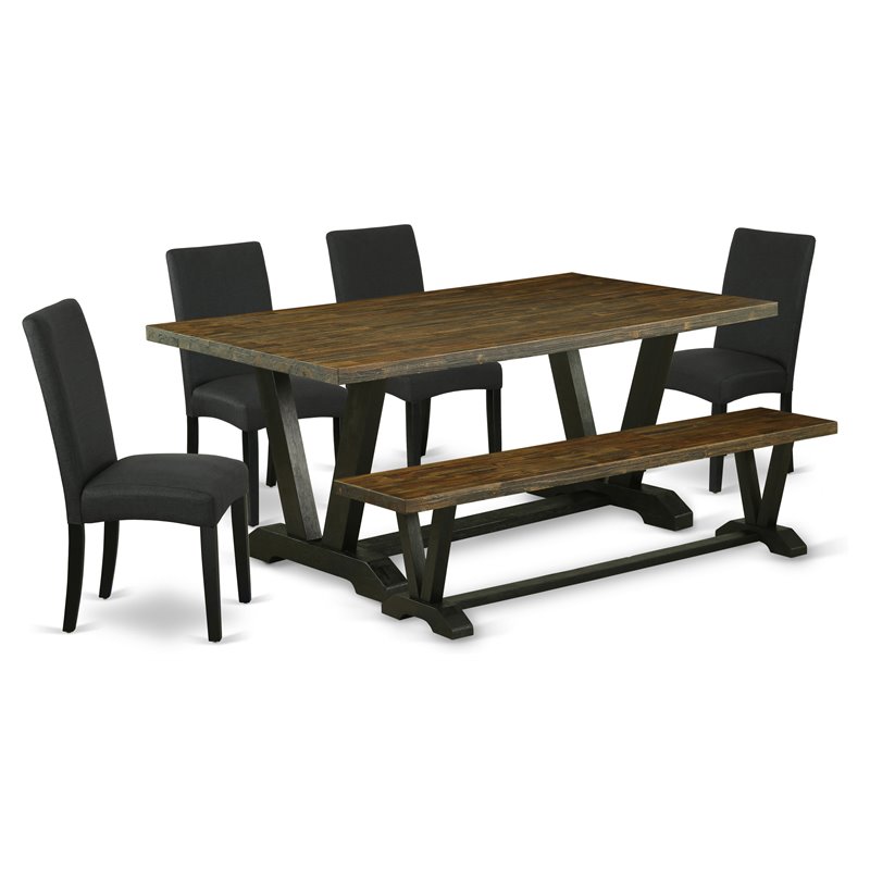 East West Furniture V-Style 6-piece Wood Dining Room Table Set in Jacobean/Black