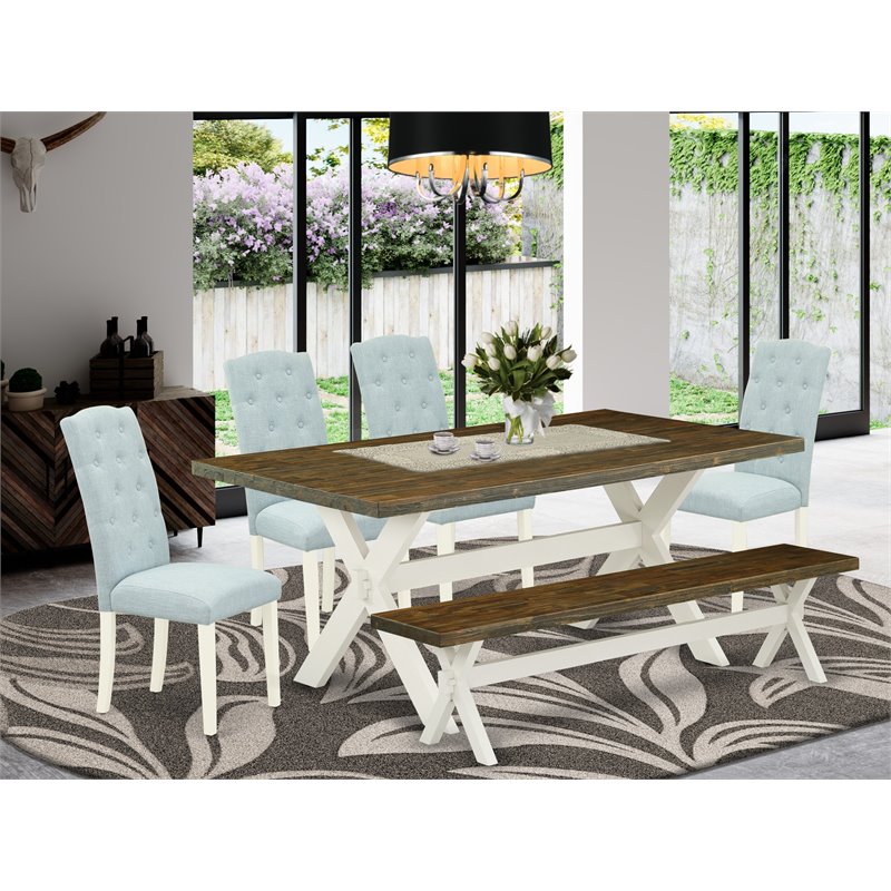 East West Furniture X-Style 6-piece Wood Kitchen Set in White/Baby Blue