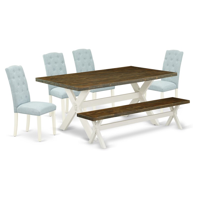 East West Furniture X-Style 6-piece Wood Kitchen Set in White/Baby Blue