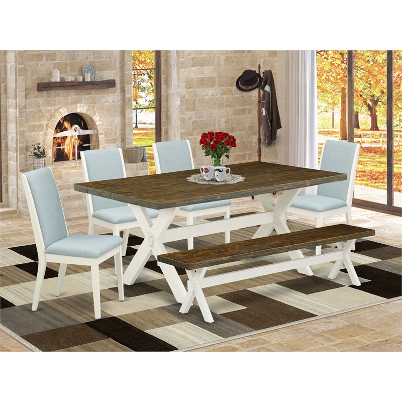 East West Furniture X-Style 6-piece Wood Dinette Set in White/Jacobean Brown