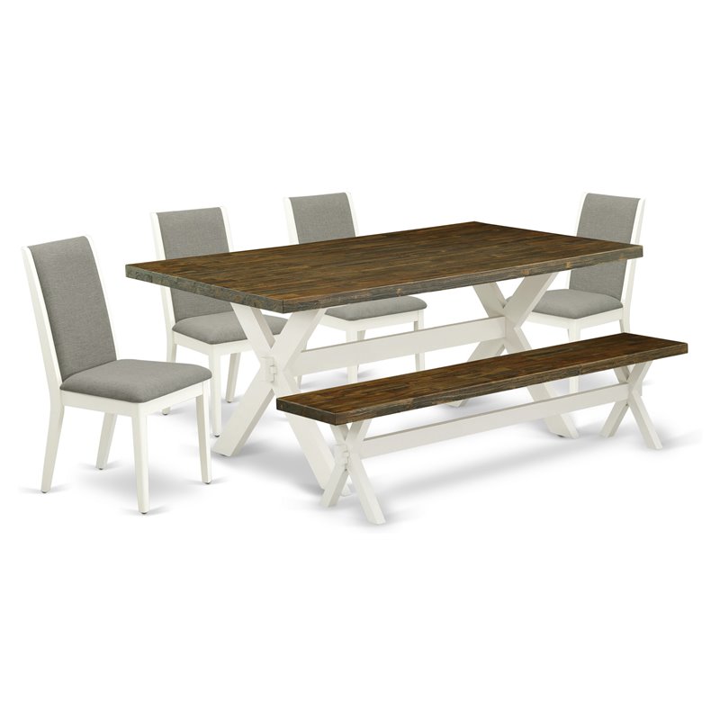 East West Furniture X-Style 6-piece Wood Dining Table Set in Linen White/Shitake
