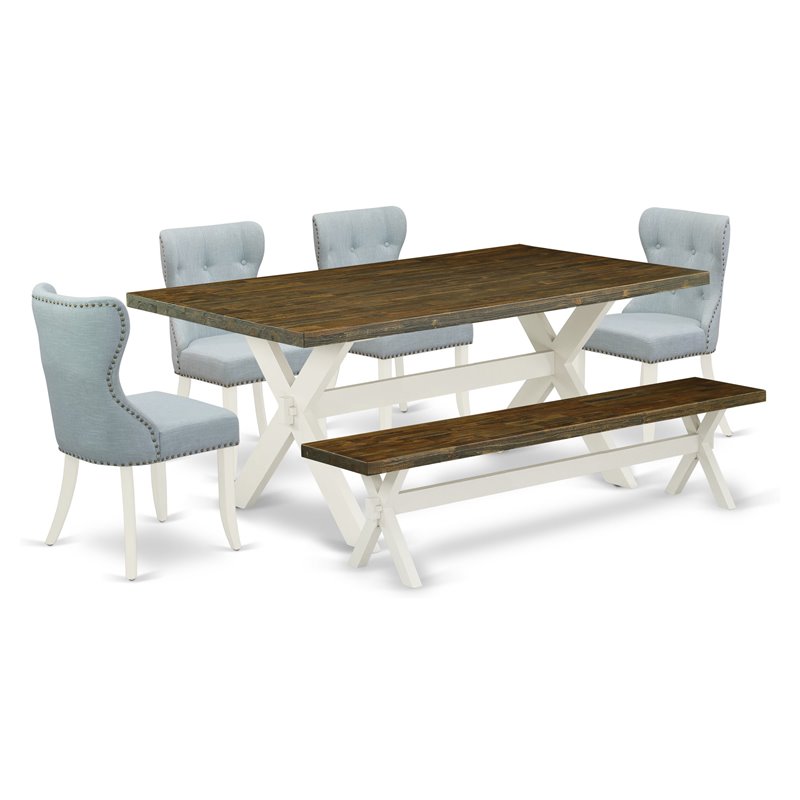 East West Furniture X-Style 6-piece Wood Kitchen Set in Linen White