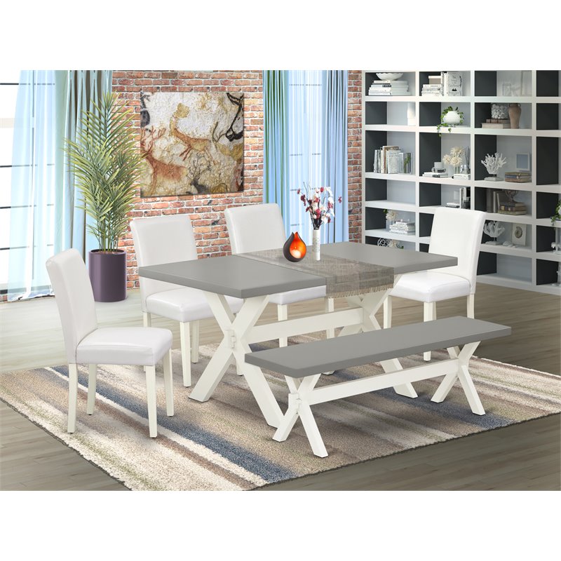 East West Furniture X-Style 6-piece Wood Dining Set in Linen White/Cement