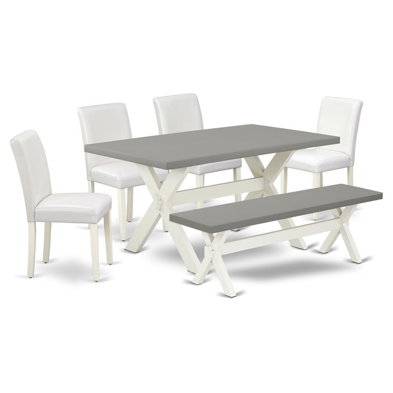 East West Furniture X-Style 6-piece Wood Dining Set in Linen White/Cement