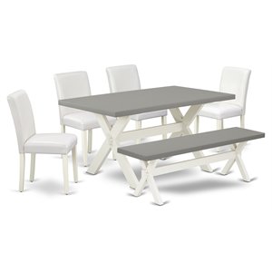 East West Furniture X-Style 6-piece Wood Dining Set in Linen White/Cement
