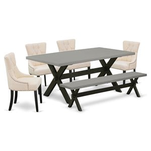 East West Furniture X-Style 6-piece Wood Dining Set with Linen Seat in Black