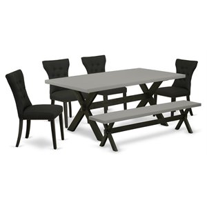 East West Furniture X-Style 6-piece Wood Dining Set with Fabric Seat in Black