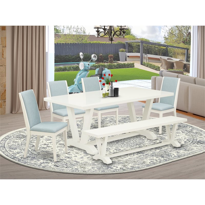 East West Furniture V-Style 6-piece Wood Dining Set with Cushion Seat in White