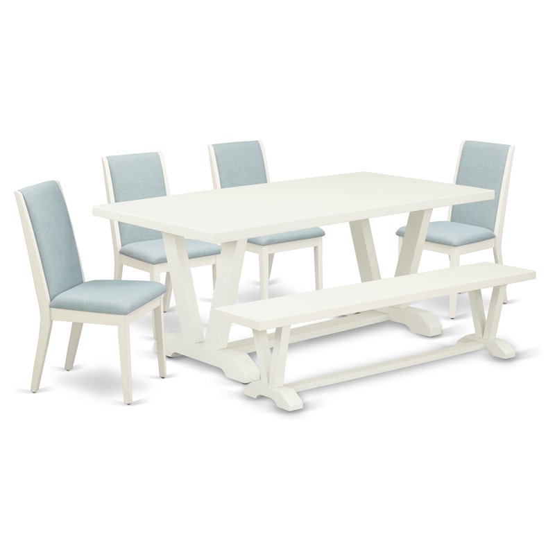 East West Furniture V-Style 6-piece Wood Dining Set with Cushion Seat in White