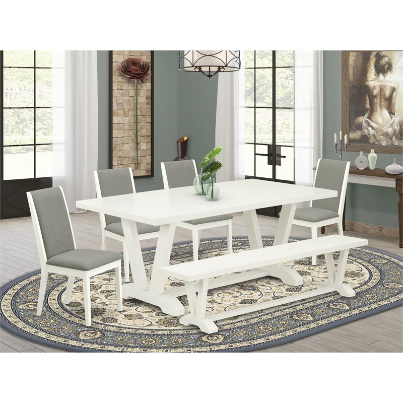 East West Furniture V-Style 6-piece Wood Dining Room Set in Linen White