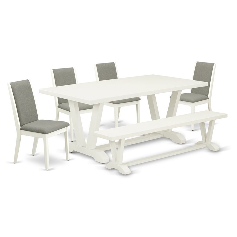 East West Furniture V-Style 6-piece Wood Dining Room Set in Linen White
