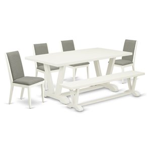 East West Furniture V-Style 6-piece Wood Dining Room Set in Linen White