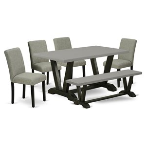 East West Furniture V-Style 6-piece Wood Dining Set with High Back in Black