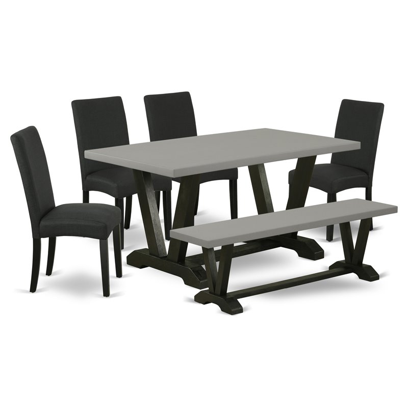 East West Furniture V-Style 6-piece Wood Dining Set in Cement/Black