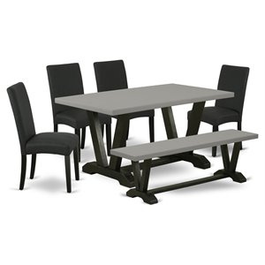 East West Furniture V-Style 6-piece Wood Dining Set in Cement/Black