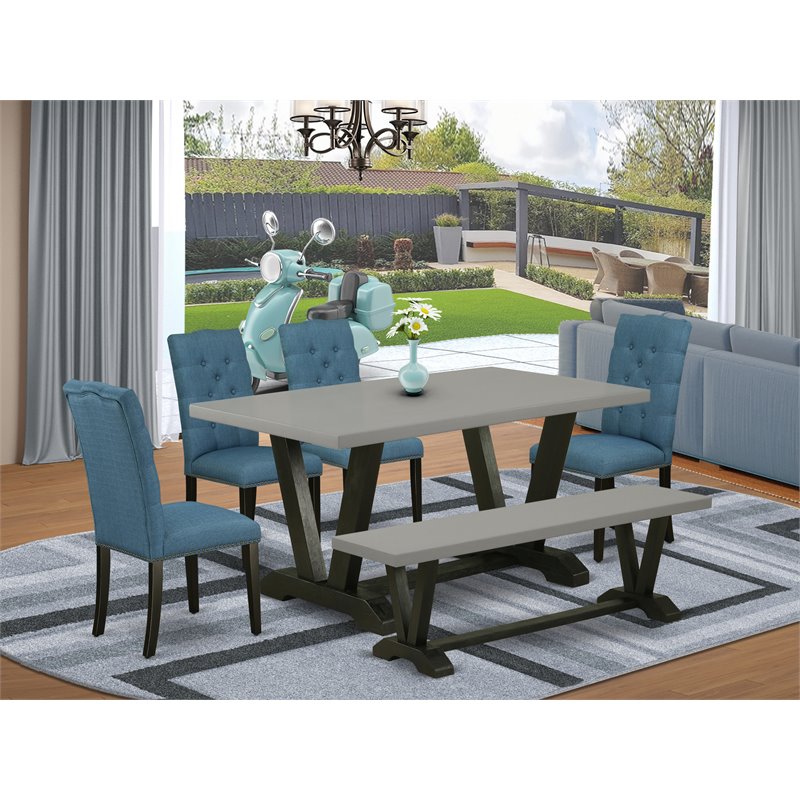 East West Furniture V-Style 6-piece Wood Dinette Table Set in Black