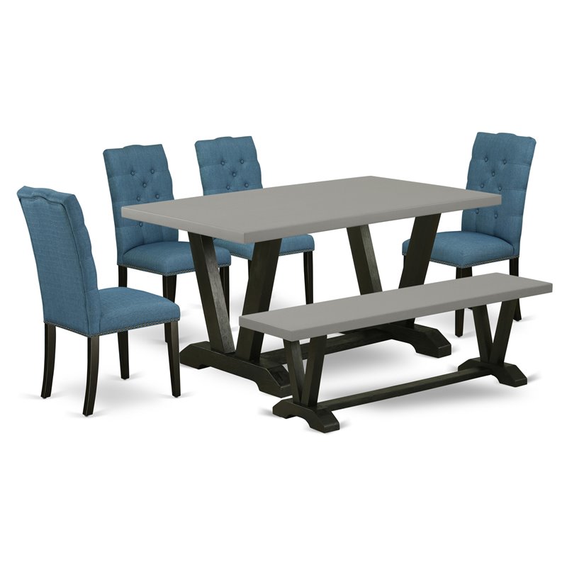East West Furniture V-Style 6-piece Wood Dinette Table Set in Black