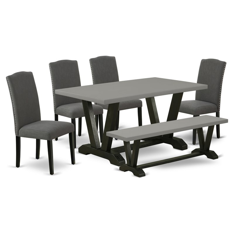 East West Furniture V-Style 6-piece Wood Dinette Set in Black