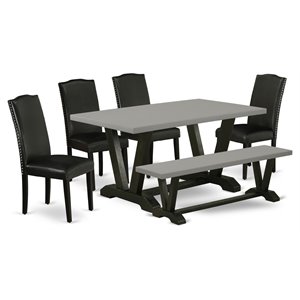 East West Furniture V-Style 6-piece Wood Dining Set in Black/Cement