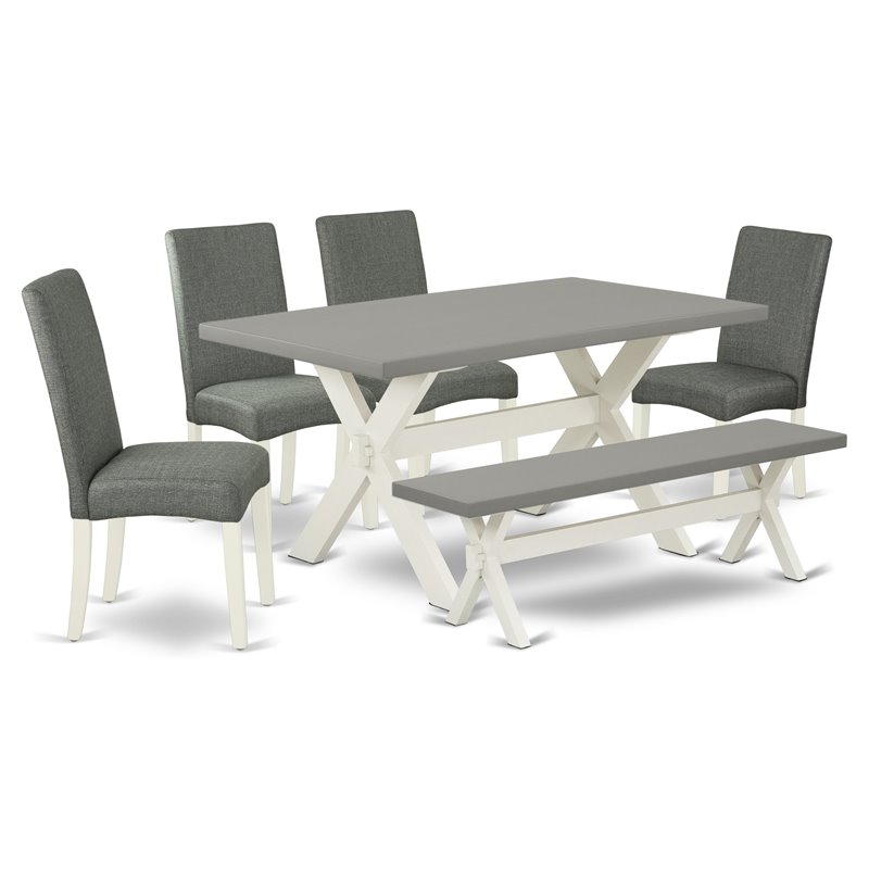 East West Furniture X-Style 6-piece Wood Dining Set in Linen White/Gray