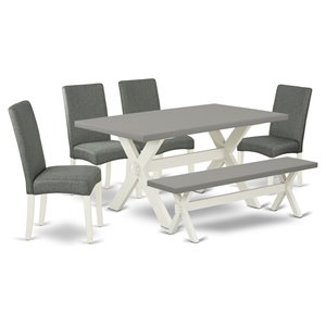 East West Furniture X-Style 6-piece Wood Dining Set in Linen White/Gray