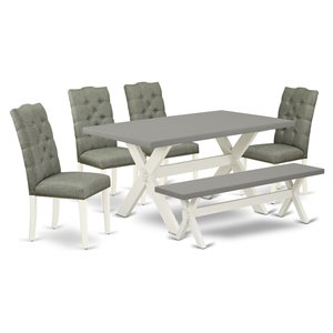 East West Furniture X-Style 6-piece Wood Dining Set in Linen White/Smoke/Cement