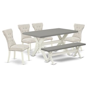 East West Furniture X-Style 6-piece Wood Dining Set in White/Doeskin/Cement