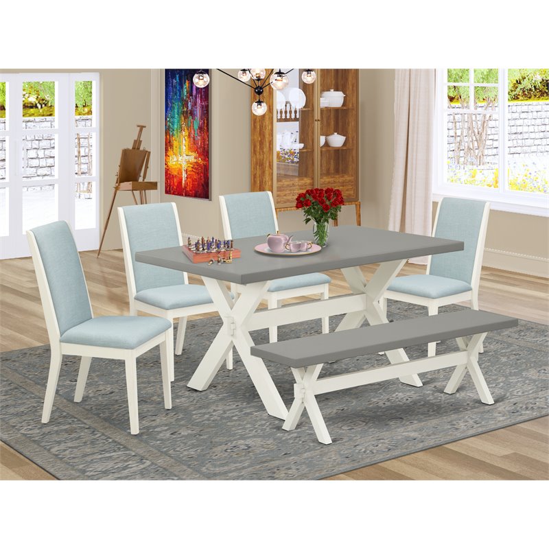 East West Furniture X-Style 6-piece Wood Dining Set in White/Cement