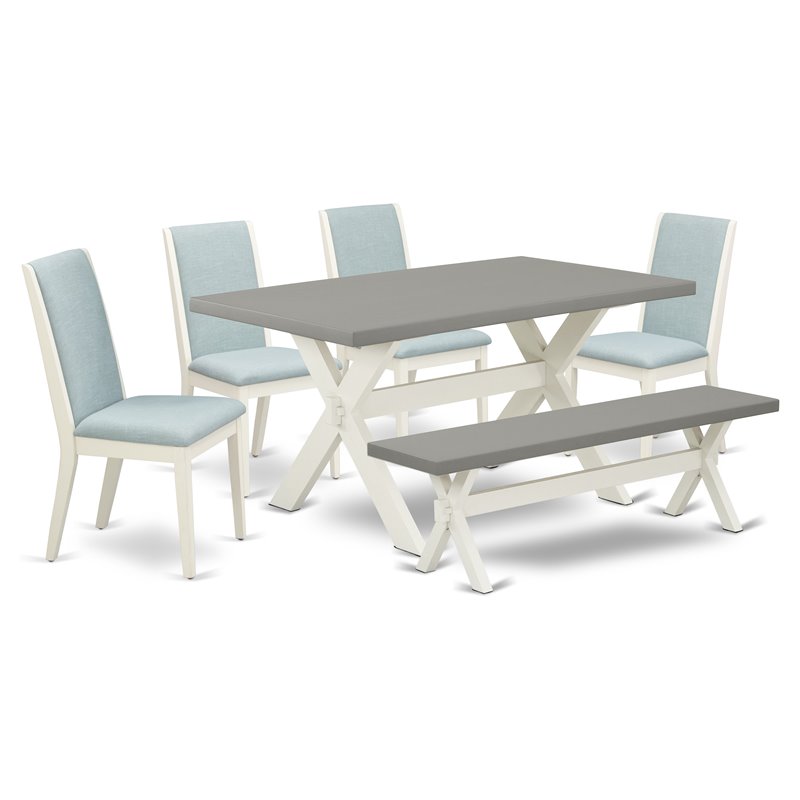 East West Furniture X-Style 6-piece Wood Dining Set in White/Cement