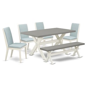 East West Furniture X-Style 6-piece Wood Dining Set in White/Cement