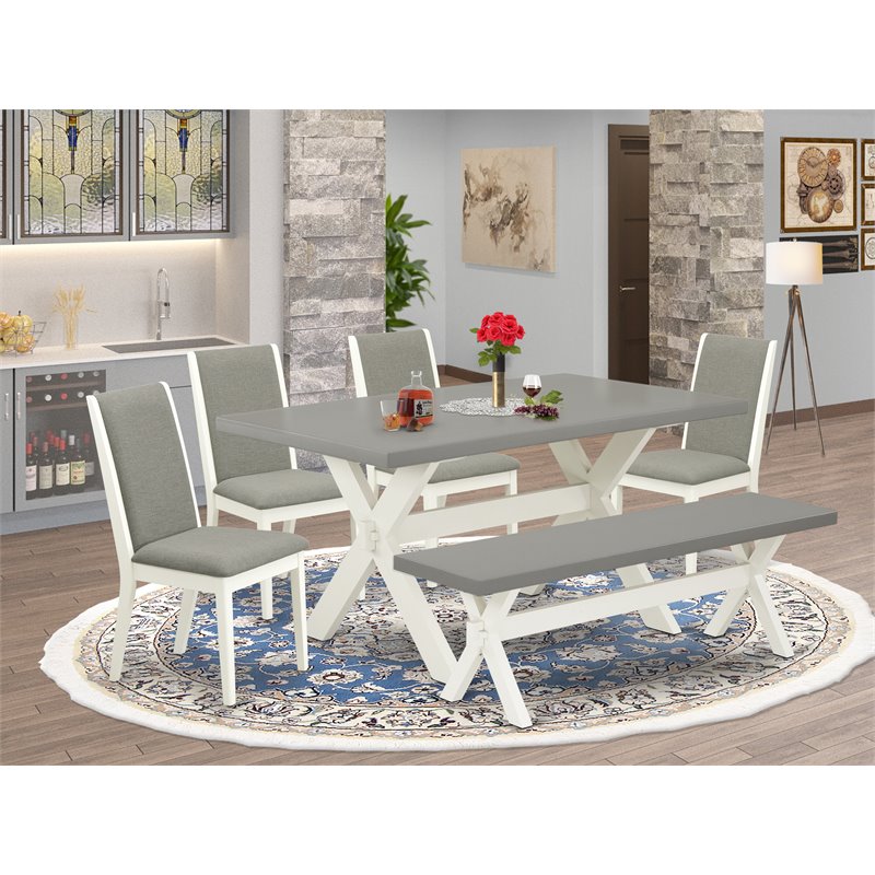 East West Furniture X-Style 6-piece Wood Dining Set in White/Shitake/Cement